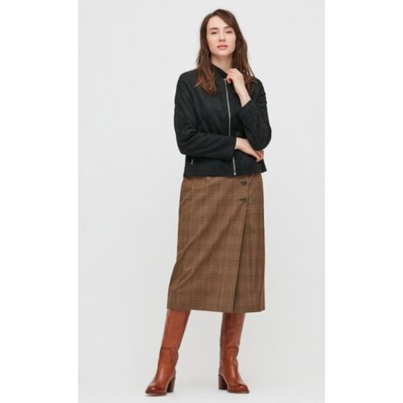 Uniqlo Side Button Checkered Wrap Skirt Gray Large Minimalist Preppy Academia - Picture 7 of 7